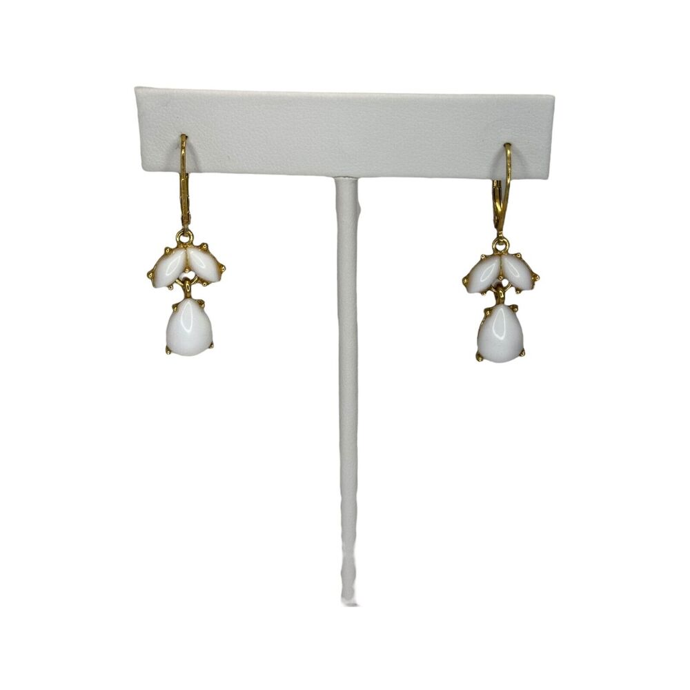 Vintage Gold-Tone White Stones Tear Drops Dangle Earrings Lever-back Women's - Picture 1 of 6